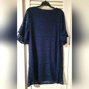 Etcetera Navy Lace Sheath Dress Bell Sleeves XXL
